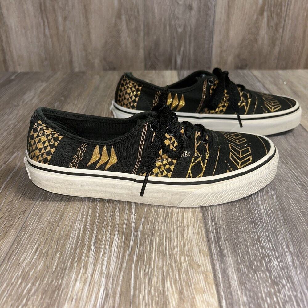 Vans Off The Wall Retro Style Unisex Black Gold Design Women’s US Size 5.5